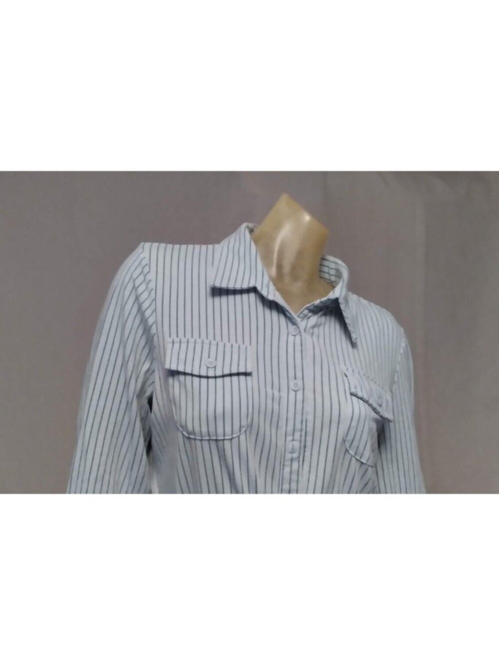City Hearts Blue Striped Collared 3/4 Sleeve Blouse Top Shirt Womens USED MEDIUM - Picture 2 of 6